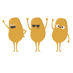 Cute funny happy smiling funny potato set isolated on white background. Vector flat cartoon potato character icon design collection.