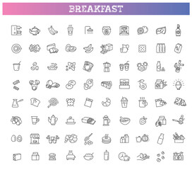Vector outline breakfast flat icons. Cooking set