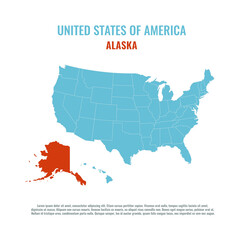 Map of Alaska. USA modern map with federal states in blue color isolated on white background vector illustration. Eps 10