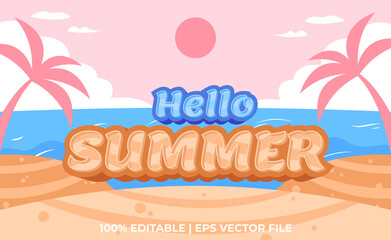 Fototapeta na wymiar 3d text effect with hello summer on beach. Typography with beach background.