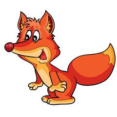 cute fox character in orange color, cartoon illustration, isolated object on white background, vector,