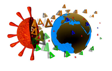 delta covid  earth global covid-19 coronavirus virus mutation variant - 3d rendering