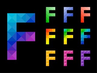 Abstract colorful letter F 3D icon logo set. Suitable for corporate, printing use or app identity design isolated on black background.