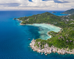 View of Koh Tao, Thailand with copy space and no people South East Asia Drone Aerial UAV
