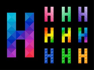 Abstract colorful letter H 3D icon logo set. Suitable for corporate, printing use or app identity design isolated on black background.