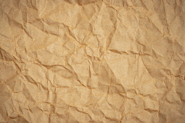 Crumpled Paper Texture Background, Brown Creased Paper.