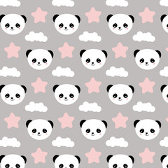 Bear seamless pattern panda. Vector polar bear teddy.  Bamboo scarf isolated tile background cartoon repeat wallpaper.  Doodle illustration