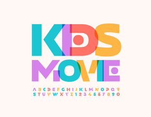Vector colorful Banner Kids Movie. Bright Trendy Font. Artistic Alphabet Letters and Numbers