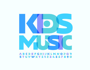 Vector modern logo Kids Music. Blue artistic Alphabet Letters and Numbers set. Playful creative Font