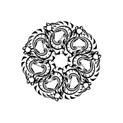 Indian mandala black and white. black and white logo. Isolated element for design and coloring on a white background.