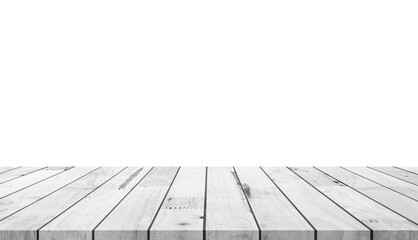 white wooden floor and wooden table on white background.