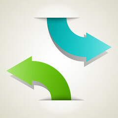 Two curved circle arrow ribbon. 2 direction round banner shape. Trend arrow stripe form, flat icon