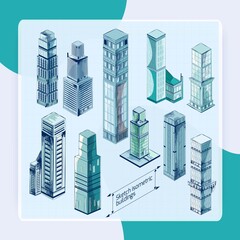 Sketch Isometric Buildings Colored