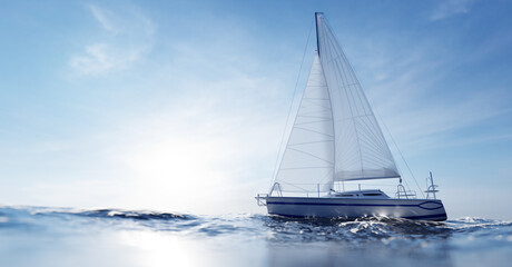 Sailing yacht on the ocean - obrazy, fototapety, plakaty