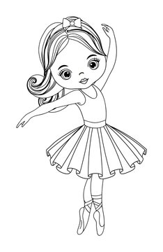 Vector Black and White Ballerina Girl for Coloring