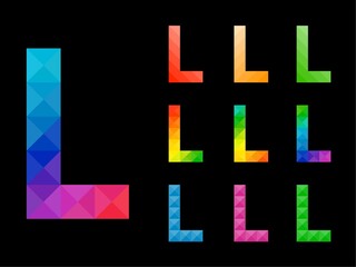 Abstract colorful letter L 3D icon logo set. Suitable for corporate, printing use or app identity design isolated on black background.