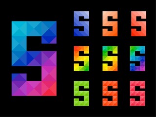Abstract colorful letter S 3D icon logo set. Suitable for corporate, printing use or app identity design isolated on black background.