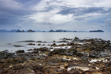 Fototapeta na wymiar Islands of Koh Yao Noi, Phuket, Thailand with Copy Space Long Exposure