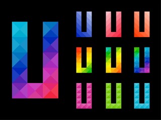Abstract colorful letter U 3D icon logo set. Suitable for corporate, printing use or app identity design isolated on black background.