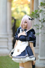 Japan anime cosplay portrait of girl with comic maid costume