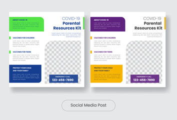 Covid19 vaccine education social media post banner template set