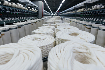cotton yarn close up in a factory.
