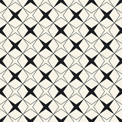 Checker four rays pattern. Vector seamless black and white stars wallpaper.