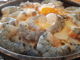 Shrimp seafood with egg for dinner.