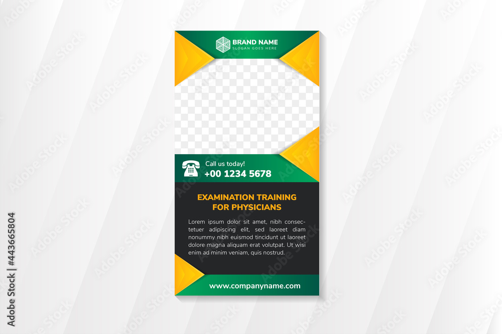 Wall mural vertical layout of banner design template for examination training for physicians. octagon shape for