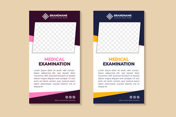 Set of vertical layout banner design template for medical examination training. diagonal rectangle shape for space for photo. pink, red, yellow and blue element. white background. 