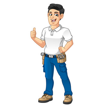 Handyman with a Tool Equipment Belt Thumbs Up Hand