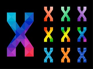 Abstract colorful letter X 3D icon logo set. Suitable for corporate, printing use or app identity design isolated on black background.