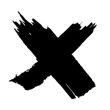 Crossed paint strokes. Black cross in grunge style on a white background