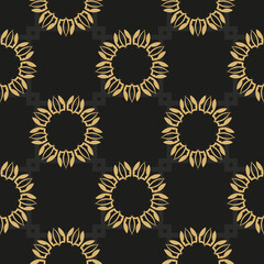 Chinese black and yellow abstract seamless vector background. Wallpaper in a vintage style template. Indian floral element. Ornament for wallpaper, fabric, packaging, packaging.