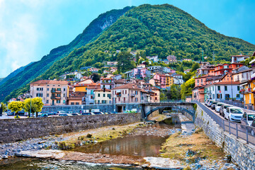 Colorful village of Argegno on Como lake view
