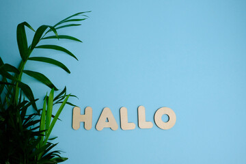 The word hallo on a blue background.