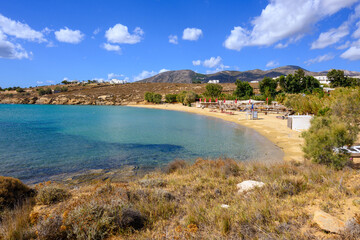 Punda Beach Paros, one of the popular Paros beaches located at the east coast of the island. Cyclades, Greece