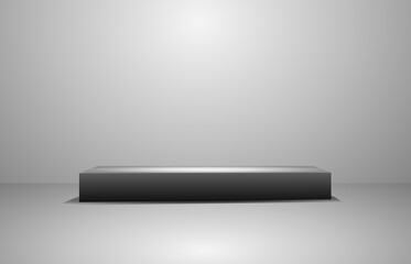 Black podium  geometry shape stand scene and winner pedestal in studio on gray or white background.vector illustration.
