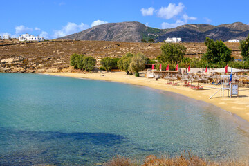 Punda Beach Paros, one of the popular Paros beaches located at the east coast of the island. Cyclades, Greece