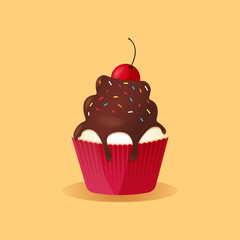 Chocolate cupcake with cherry