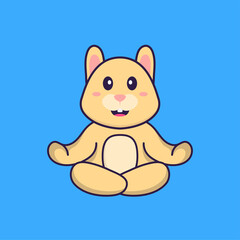 Obraz premium Cute rabbit is meditating or doing yoga. Animal cartoon concept isolated. Can used for t-shirt, greeting card, invitation card or mascot. Flat Cartoon Style