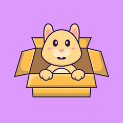 Cute rabbit Playing In Box. Animal cartoon concept isolated. Can used for t-shirt, greeting card, invitation card or mascot. Flat Cartoon Style