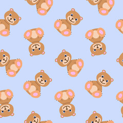 Seamless pattern with cute brown teddy bear in pastel colors. Baby illustration. Cartoon print for kids. Perfect for children clothes, textile, nursery wallpaper, gift wrap, greeting cards. 