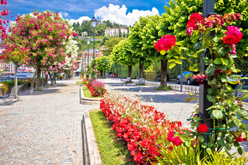 Lungolago Europa famous flower lakefront walkway in Belaggio, town on Como Lake