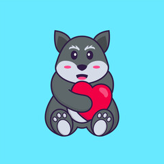 Cute fox holding a big red heart. Animal cartoon concept isolated. Can used for t-shirt, greeting card, invitation card or mascot. Flat Cartoon Style