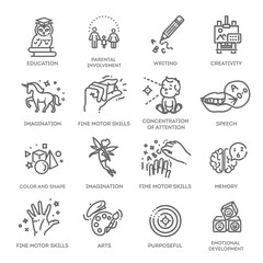 Preschool education. Kids development. Vector icons set