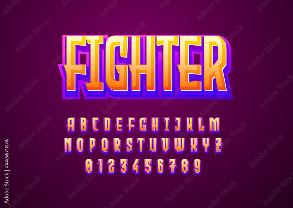 Poster 3d typeface game logo title text effect. custom font alphabet letter and number