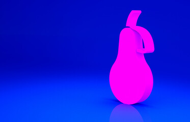 Pink Pear icon isolated on blue background. Fruit with leaf symbol. Minimalism concept. 3d illustration 3D render
