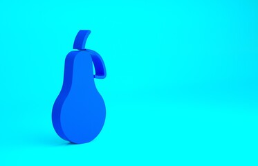 Blue Pear icon isolated on blue background. Fruit with leaf symbol. Minimalism concept. 3d illustration 3D render