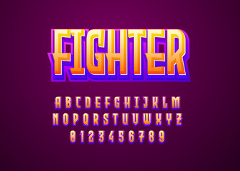 Fototapeta na wymiar 3d typeface game logo title text effect. Custom font alphabet letter and number